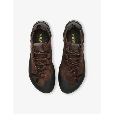 Loewe Grip Panelled Suede Sneakers In Brown