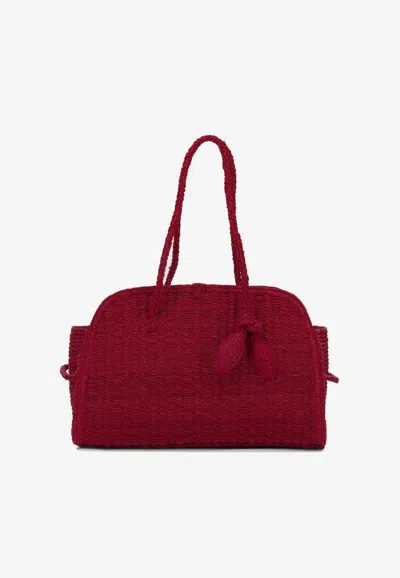 Jacquemus Medium Le Turismo Raffia Shoulder Bag In Burgundy