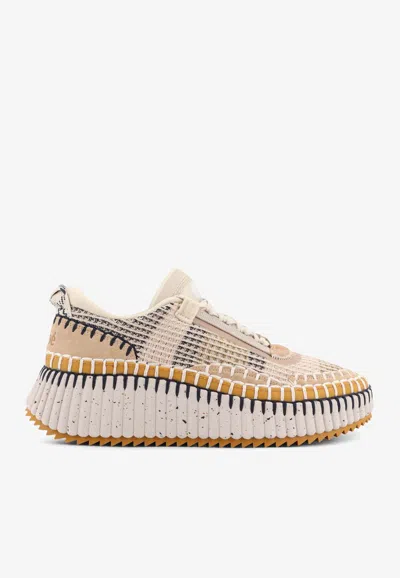 Chloé Chloe Nama Whipstitch-trim Low Top Sneaker In Neutral
