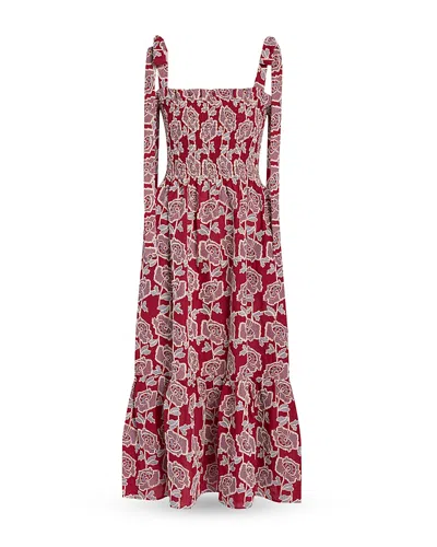 Erdem Floral Embroidered Tiered Cotton Blend Midi Sundress In Red