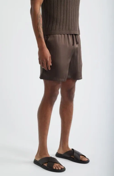 Open Edit Satin Drawstring Shorts In Brown