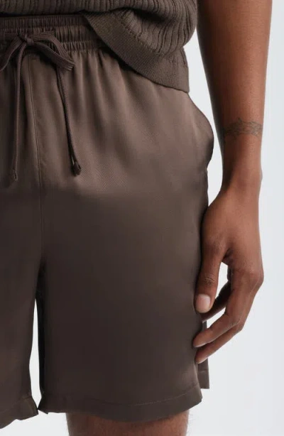Open Edit Satin Drawstring Shorts In Brown