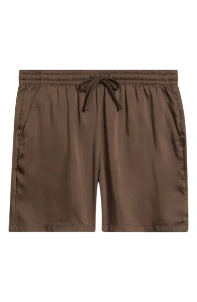 Open Edit Satin Drawstring Shorts In Brown