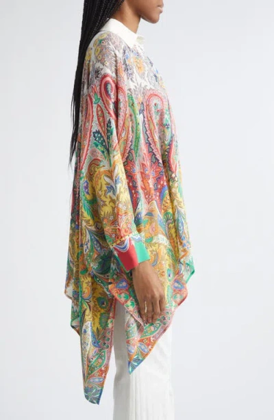 Etro Paisley Print Button-up Poncho In Multi
