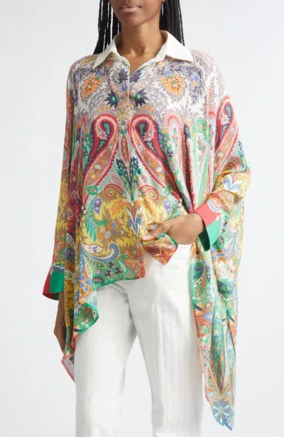 Etro Paisley Print Button-up Poncho In Multi