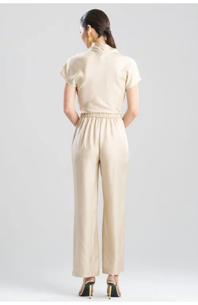 Natori Solid Silk Twill Pull On Straight Leg In Brown