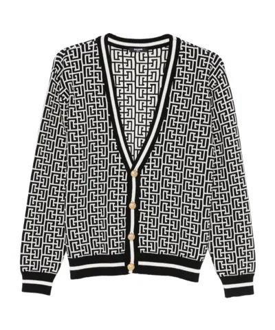 Balmain Patterned Button Cardigan In Black