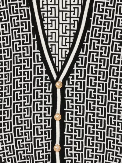 Balmain Patterned Button Cardigan In Black