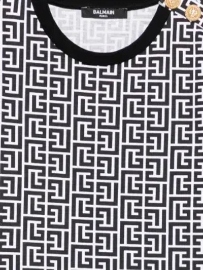 Balmain Button-embellished Print T-shirt In Black