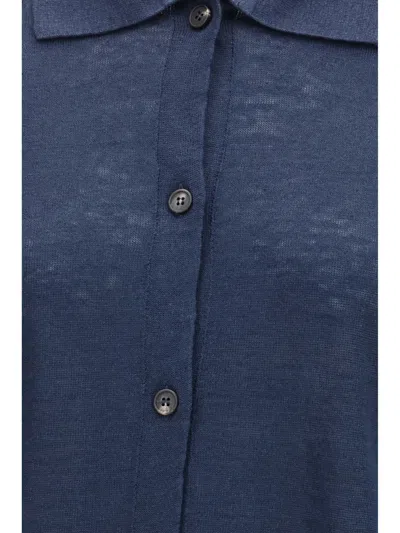 Max Mara Collared Buttoned Cardigan In Blue