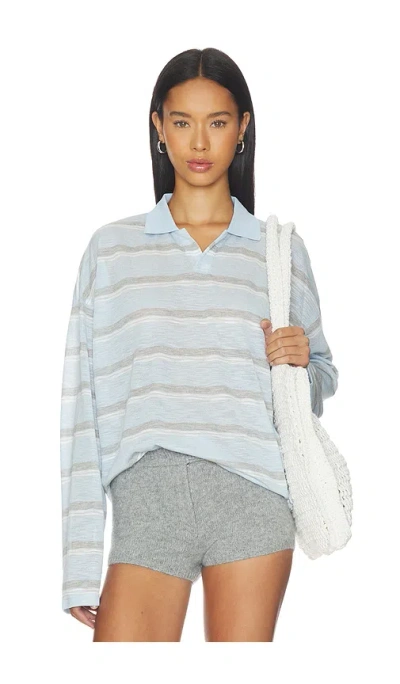 Lioness Rebels Contrast Collar Detail Wide Sleeve Oversized Top In Blue