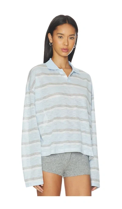 Lioness Rebels Contrast Collar Detail Wide Sleeve Oversized Top In Blue