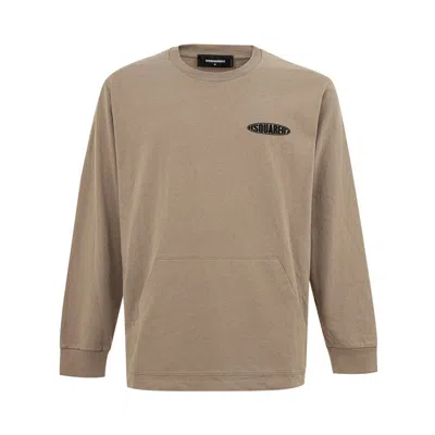 Dsquared2 Logo-print Kangaroo-pocket T-shirt In Brown