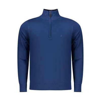 Coveri Moving Quarter-zip Fine-knit Pullover In Blue