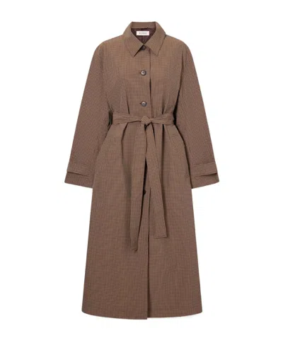 Rohe Checked Belted Coat In Brown