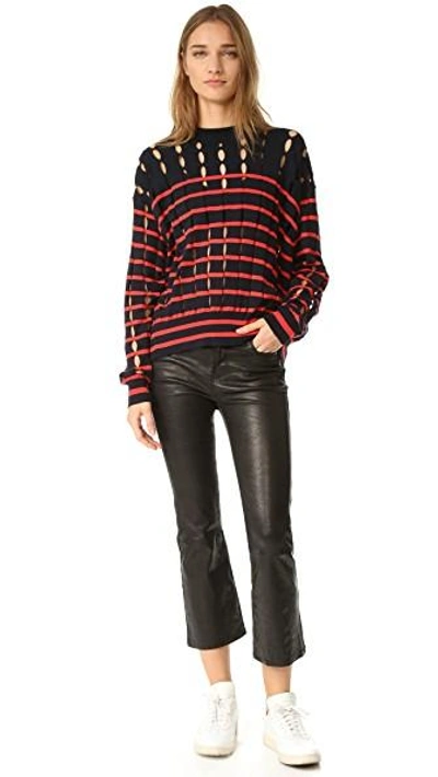 Shop Alexander Wang T Crew Neck Pullover With Slits In Navy & Lipstick
