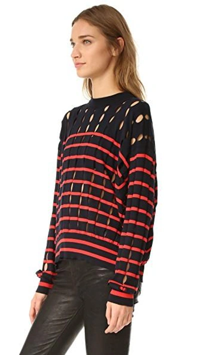 Shop Alexander Wang T Crew Neck Pullover With Slits In Navy & Lipstick