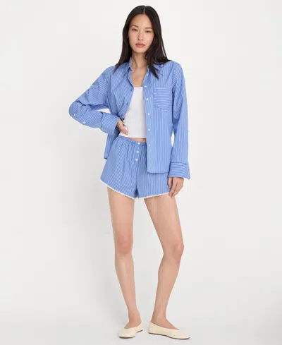 Good American Poplin Pull On Boxer Shorts In Blue
