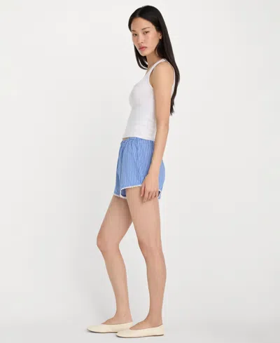 Good American Poplin Pull On Boxer Shorts In Blue