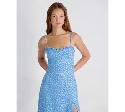 French Connection Stacey Floral Print Sleeveless Midi Dress In Blue