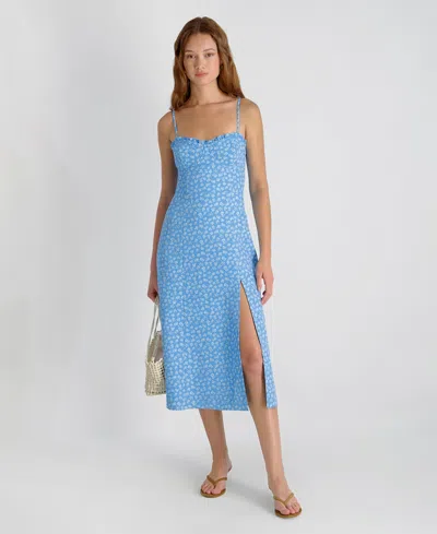 French Connection Stacey Floral Print Sleeveless Midi Dress In Blue