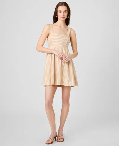 French Connection Aspen Striped Babydoll Mini Dress In Neutral
