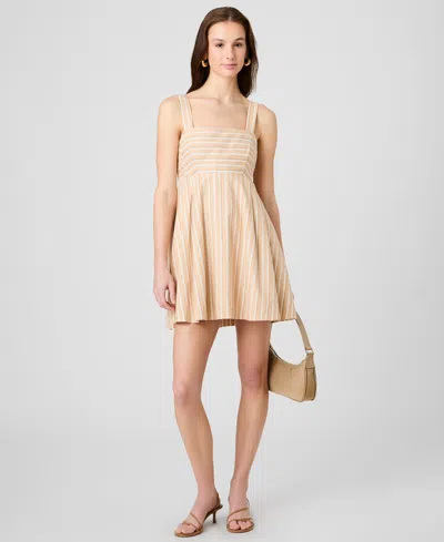 French Connection Aspen Striped Babydoll Mini Dress In Neutral