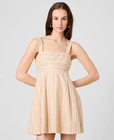 French Connection Aspen Striped Babydoll Mini Dress In Neutral