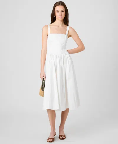 French Connection Cotton Sateen Fitted Bodice Midi Dress In Multi