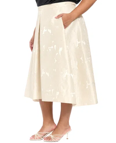 Muse Plus Size Polyester Box Pleat Midi Skirt In White