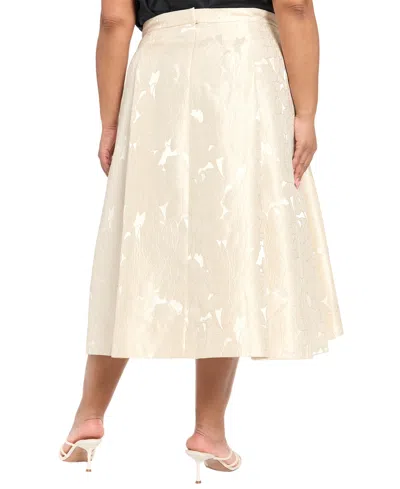Muse Plus Size Polyester Box Pleat Midi Skirt In White