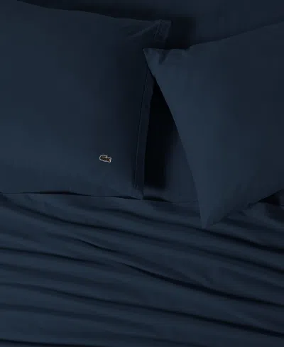 Lacoste Home Solid Cotton Percale Pillowcase Pair, Standard In Blue