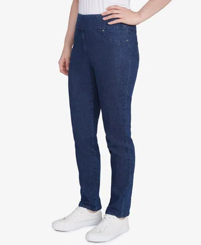 Ruby Rd. Petite Mid-rise Pull-on Straight Extra Stretch Denim Pant In Blue