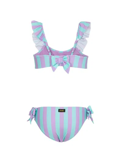 Fk Striped Ruffled Bikini In Multi