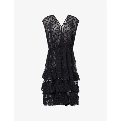 Dries Van Noten Ruffled Polka-dot Cotton-blend Mesh Midi Dress In Black