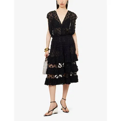Dries Van Noten Ruffled Polka-dot Cotton-blend Mesh Midi Dress In Black