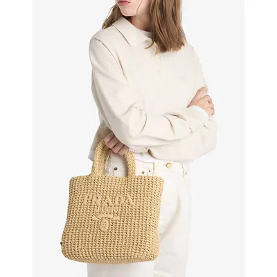 Prada Raffia Shoulder Bag Featuring Woven Texture In Orange