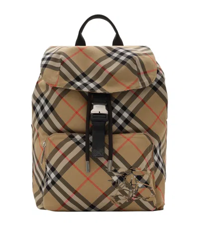Burberry Check Print Backpack In Neutral
