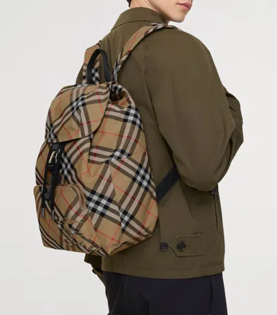 Burberry Check Print Backpack In Neutral
