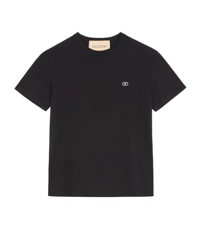 Valentino Logo-embroidered Cotton-jersey T-shirt In Black