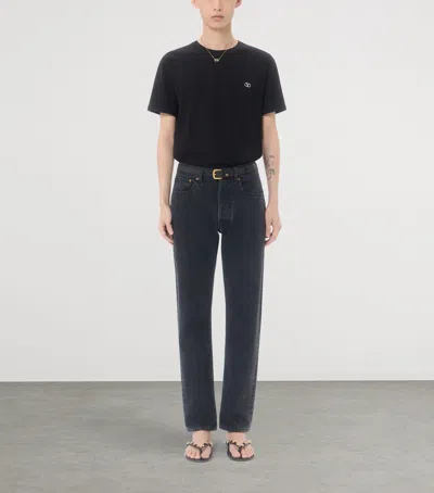 Valentino Logo-embroidered Cotton-jersey T-shirt In Black