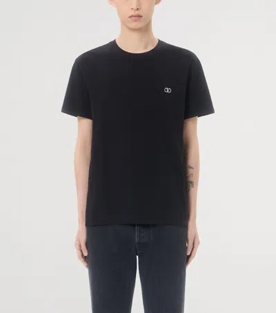 Valentino Logo-embroidered Cotton-jersey T-shirt In Black
