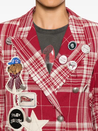 Front Street Patch-embellished Check-pattern Jacket In Red