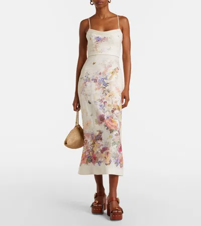 Zimmermann Womens Cream Multi Floral Alchemy Floral-print Linen Midi Dress In White