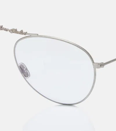 Acne Studios Logo-detail Pilot-frame Glasses In Metallic