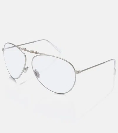 Acne Studios Logo-detail Pilot-frame Glasses In Metallic