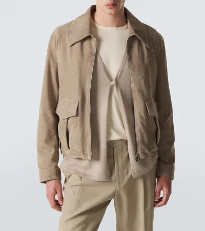 Stòffa Suede Blouson Jacket In Brown