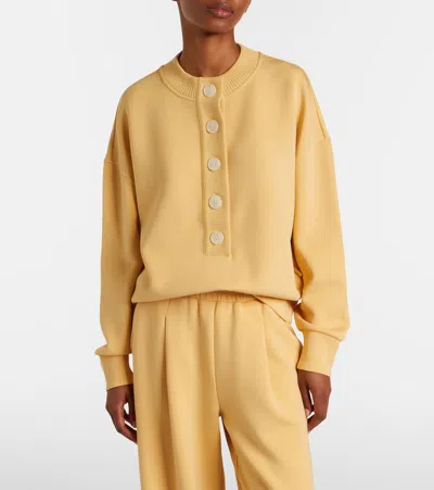 Varley Reena Button-down Stretch-jersey Sweatshirt In Brown