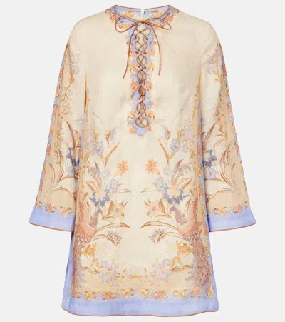 Zimmermann Womens Biscuit Scarf Floral Indra Floral-print Linen Tunic Mini Dress Xs In Multi