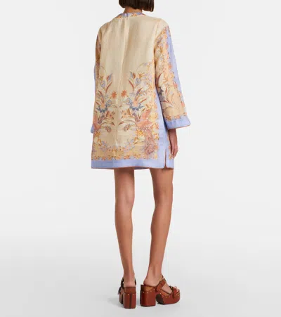 Zimmermann Womens Biscuit Scarf Floral Indra Floral-print Linen Tunic Mini Dress Xs In Multi